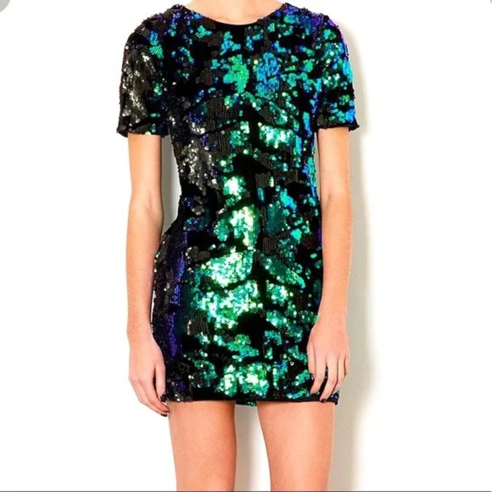 Topshop Petite Green Sequin/Velvet Dress size 0